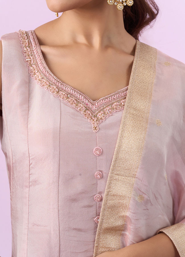 Mohey Women Pink Tissue Anarkali Suit