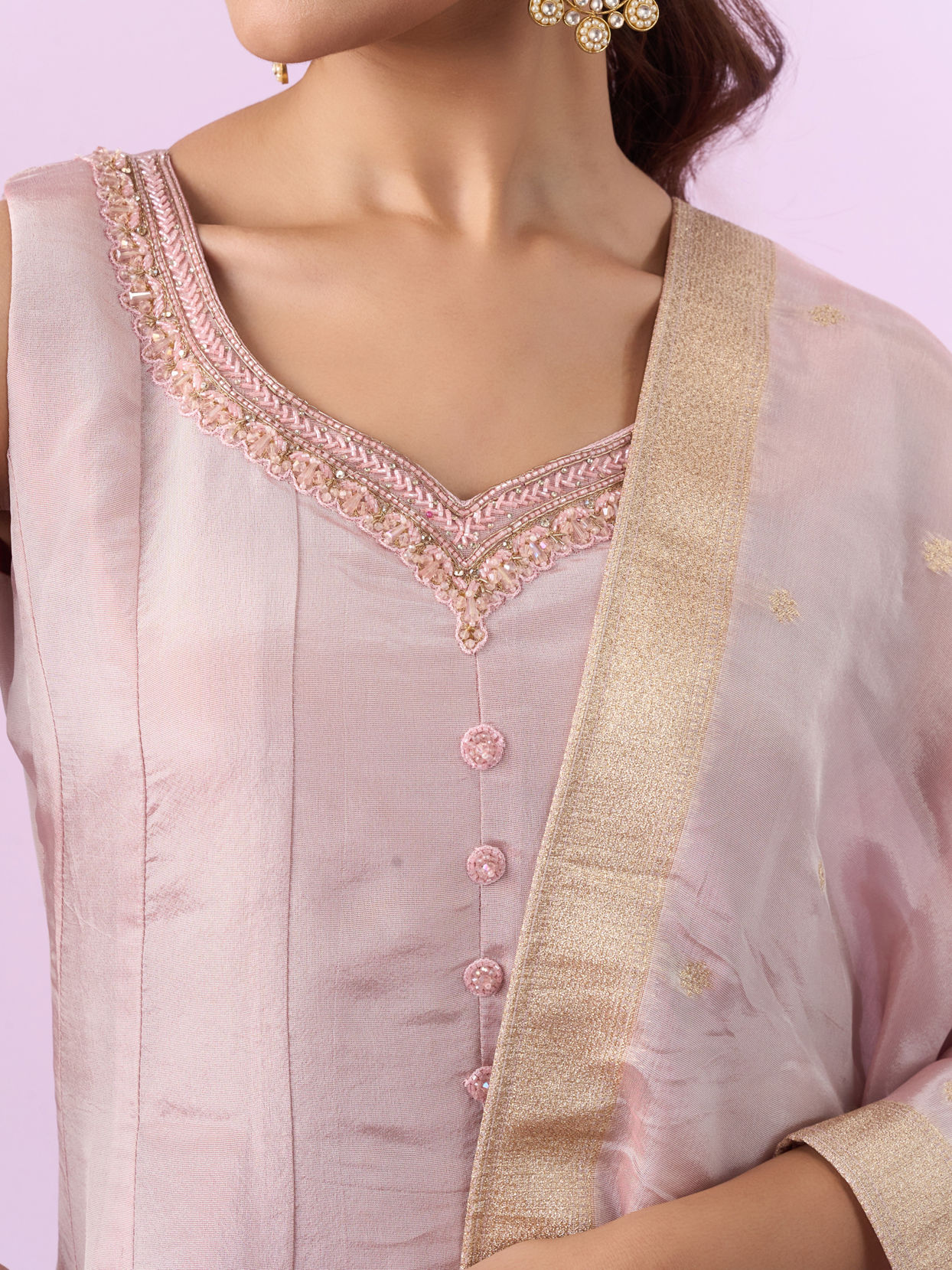 Mohey Women Pink Tissue Anarkali Suit