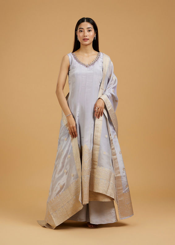 Mohey Women Lilac Tissue Infused Anarkali Suit