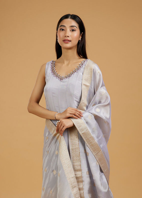 Mohey Women Lilac Tissue Infused Anarkali Suit
