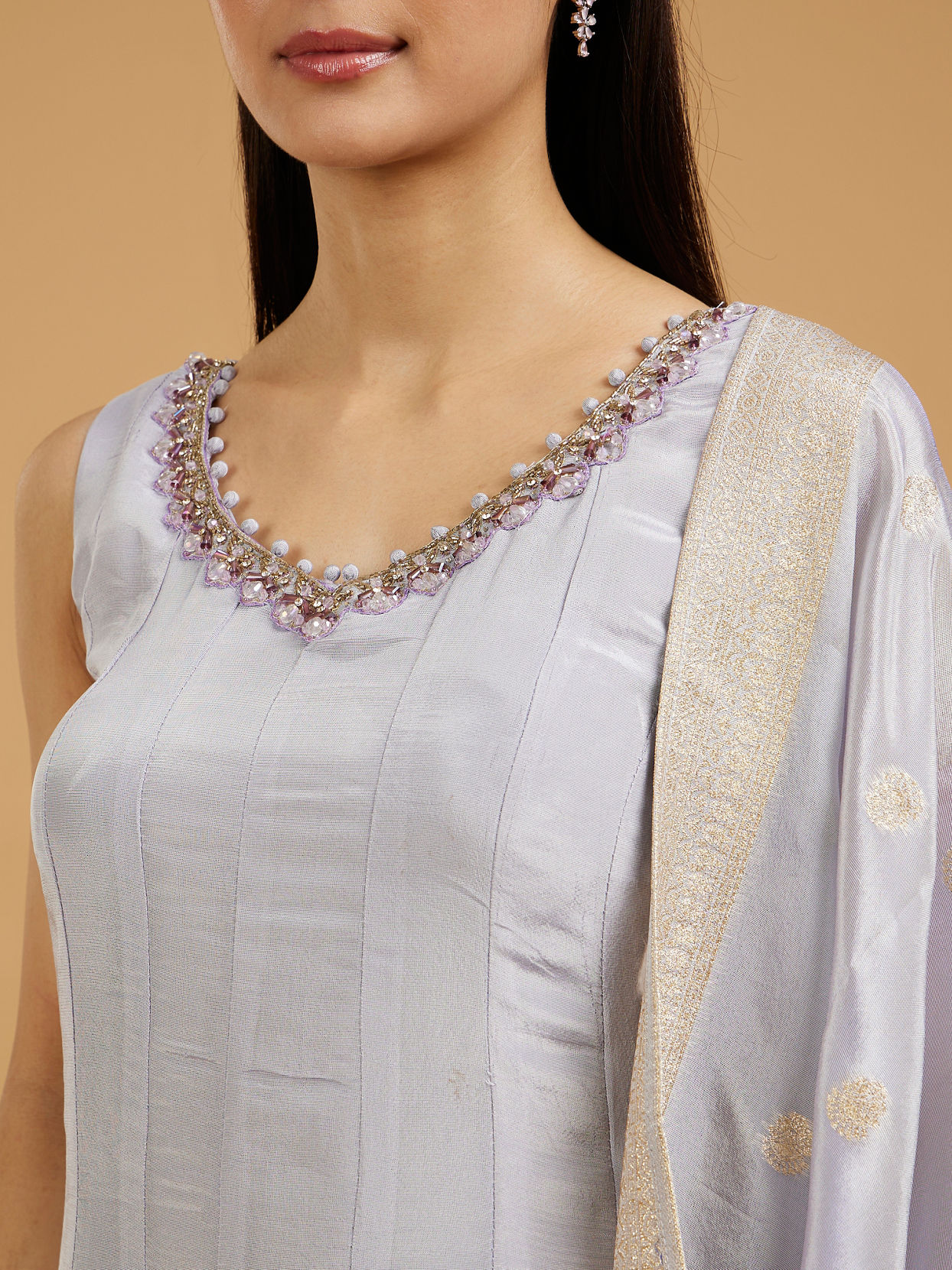 Mohey Women Lilac Tissue Infused Anarkali Suit