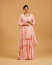 Mohey Women Light Pink Ogee Patterned Floral Embroidered Suit Set