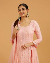 Mohey Women Light Pink Ogee Patterned Floral Embroidered Suit Set
