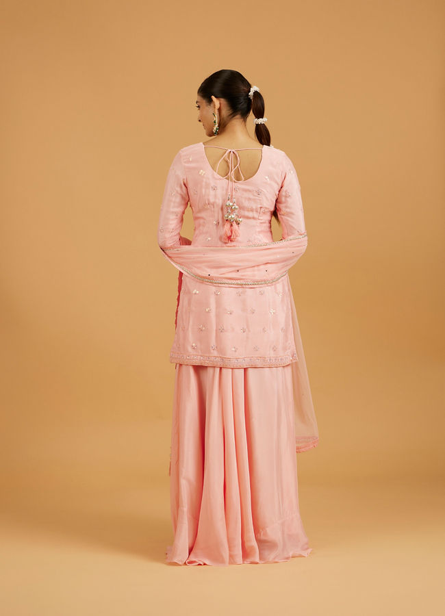 Mohey Women Light Pink Ogee Patterned Floral Embroidered Suit Set