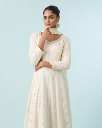 Mohey Women Glittering Georgette Cream Anarkali Suit