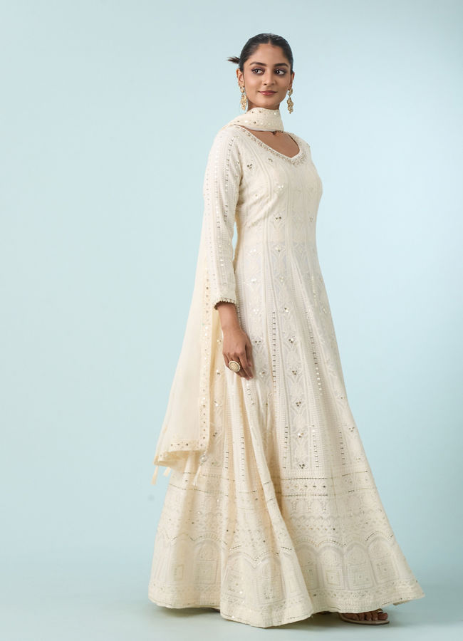 Mohey Women Glittering Georgette Cream Anarkali Suit