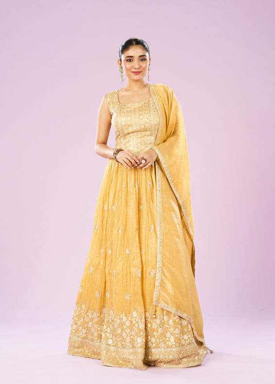 Mohey Women Enigmatic Yellow Anarkali Stitched Suit