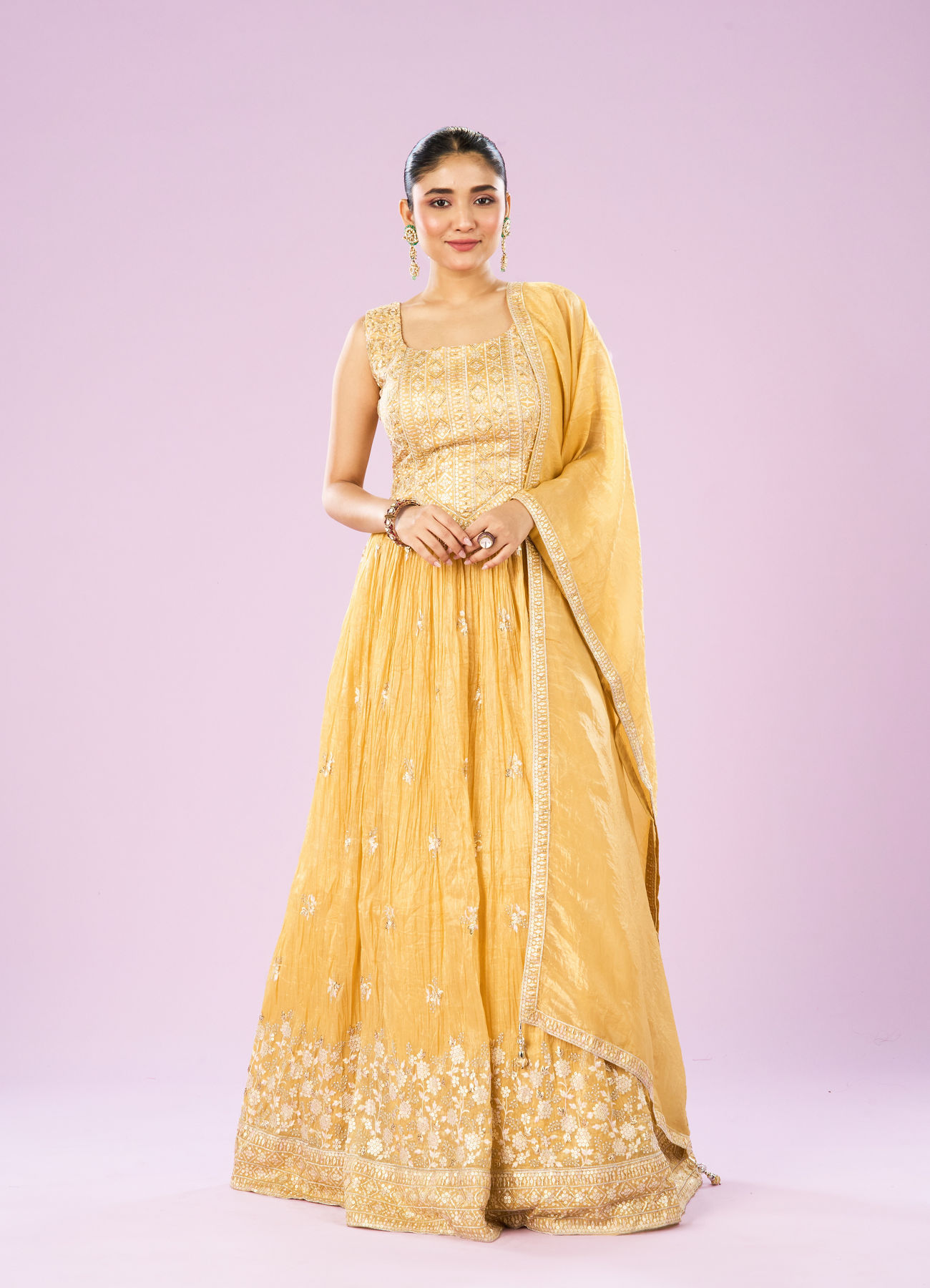 Mohey Women Enigmatic Yellow Anarkali Stitched Suit