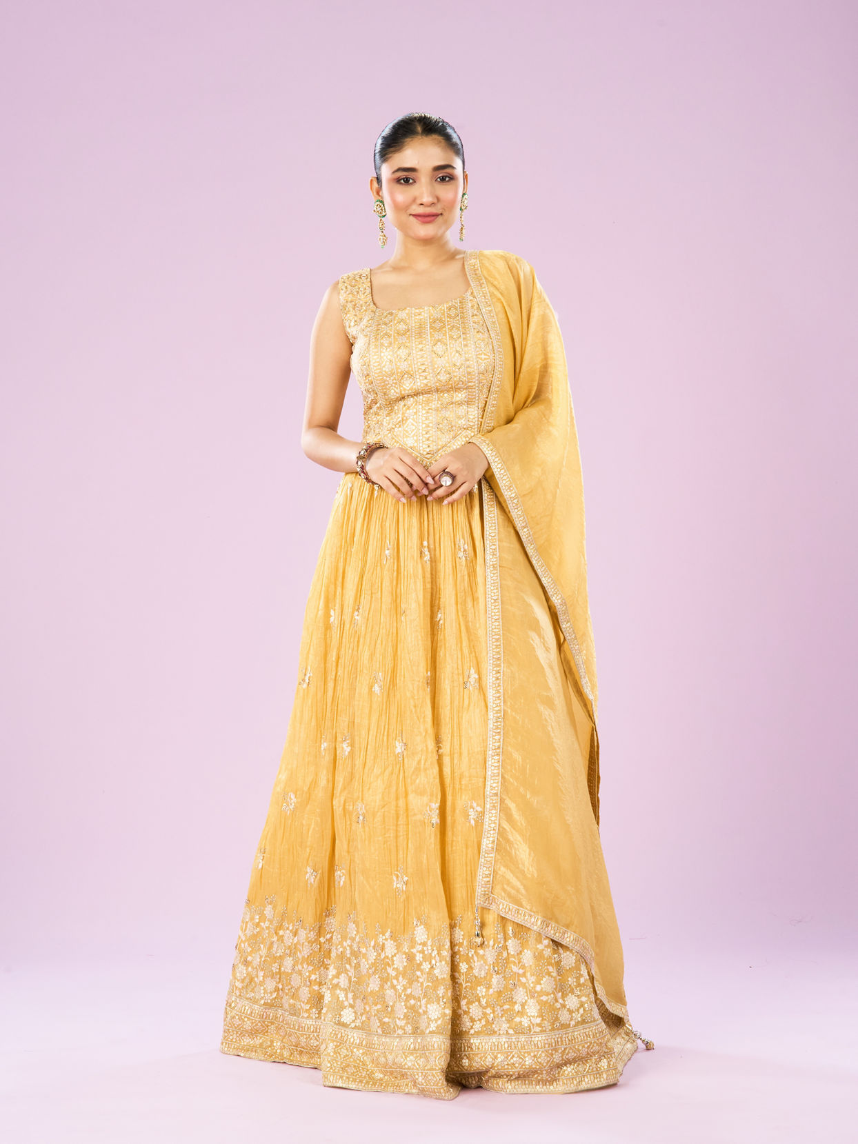 Mohey Women Enigmatic Yellow Anarkali Stitched Suit