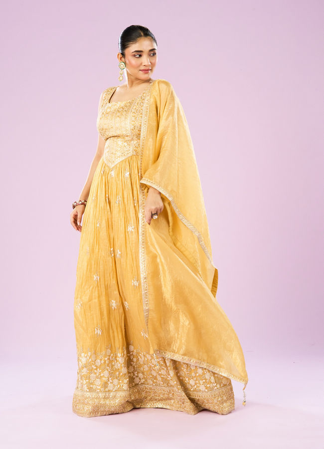 Mohey Women Enigmatic Yellow Anarkali Stitched Suit