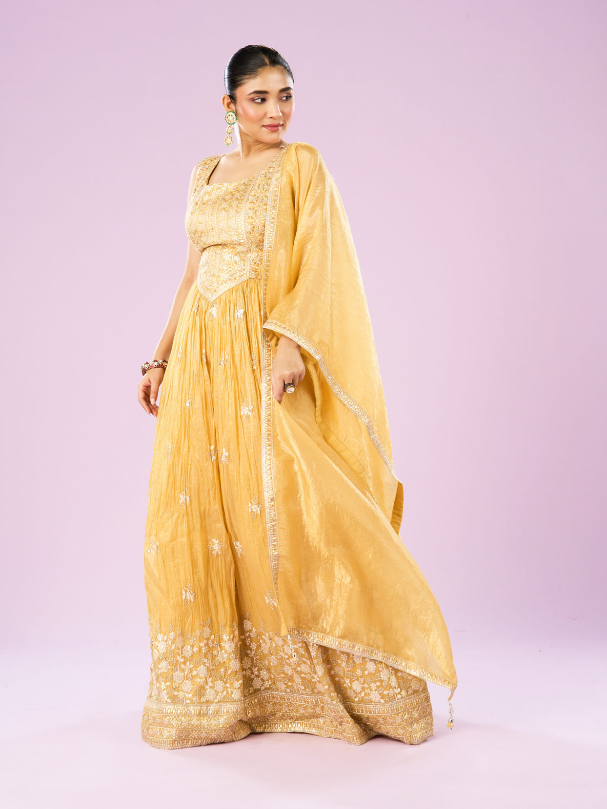 Mohey Women Enigmatic Yellow Anarkali Stitched Suit