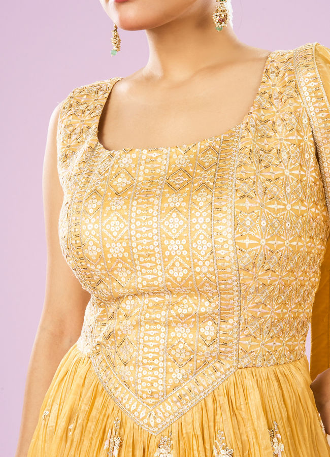 Mohey Women Enigmatic Yellow Anarkali Stitched Suit