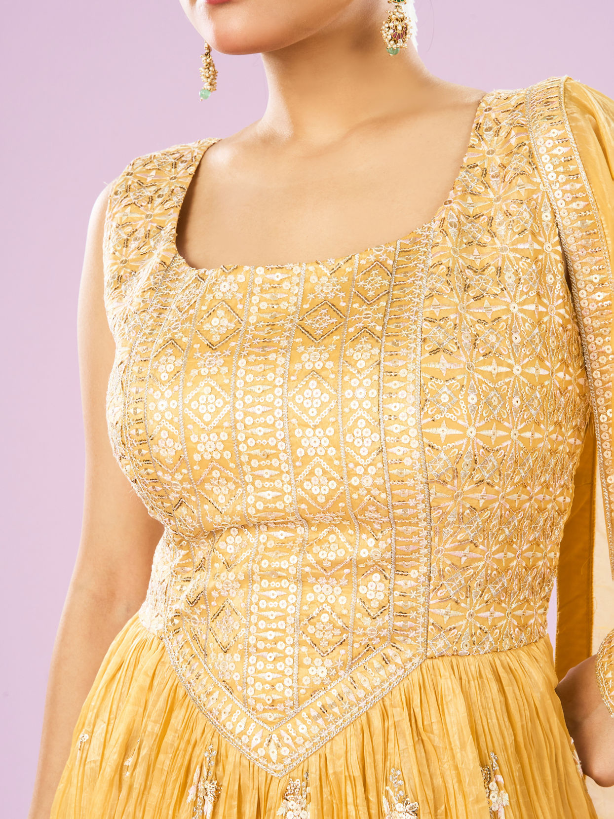 Mohey Women Enigmatic Yellow Anarkali Stitched Suit