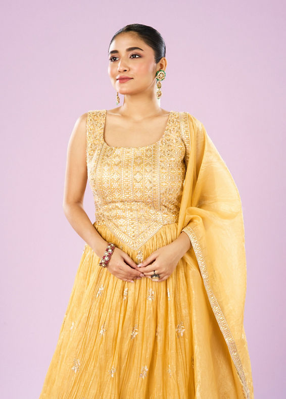 Mohey Women Enigmatic Yellow Anarkali Stitched Suit
