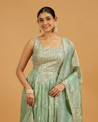 Mohey Women Sea Green Bel Buti And Jaal Embroidered Anarkali Suit