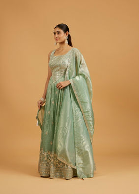 Mohey Women Sea Green Bel Buti and Jaal Embroidered Suit Set with Sequin Work image number 2