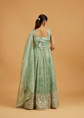 Mohey Women Sea Green Bel Buti and Jaal Embroidered Suit Set with Sequin Work image number 4