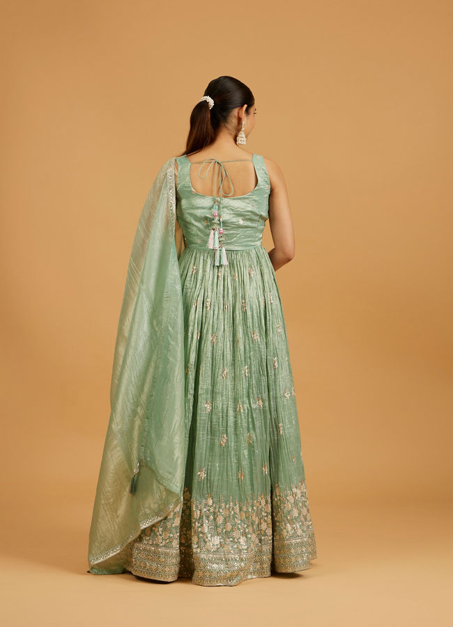 Mohey Women Sea Green Bel Buti And Jaal Embroidered Anarkali Suit