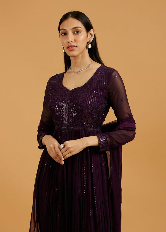 Mohey Women Wine Georgette Elegance Anarkali Suit