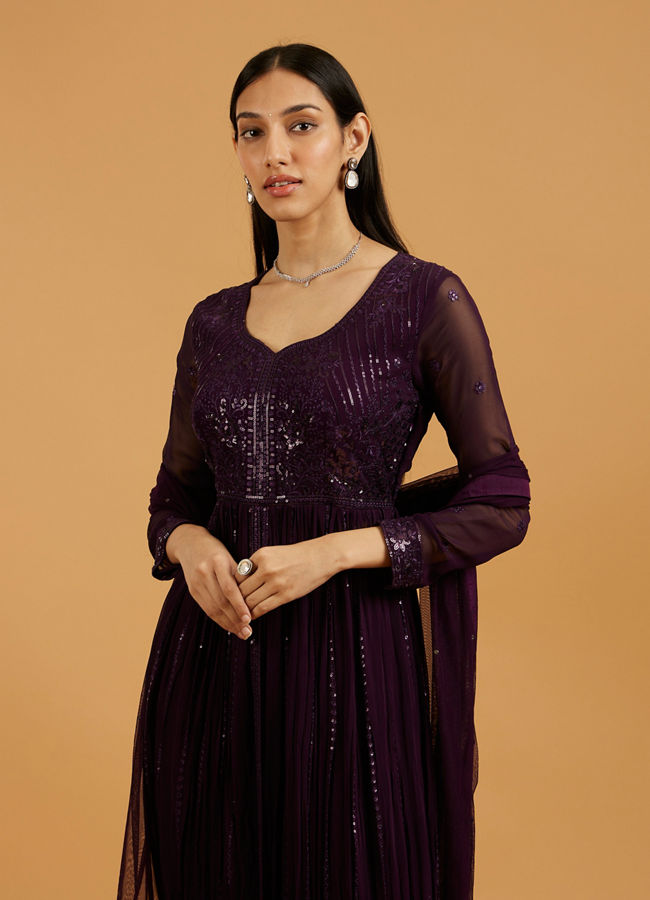 Mohey Women Wine Georgette Elegance Anarkali Suit