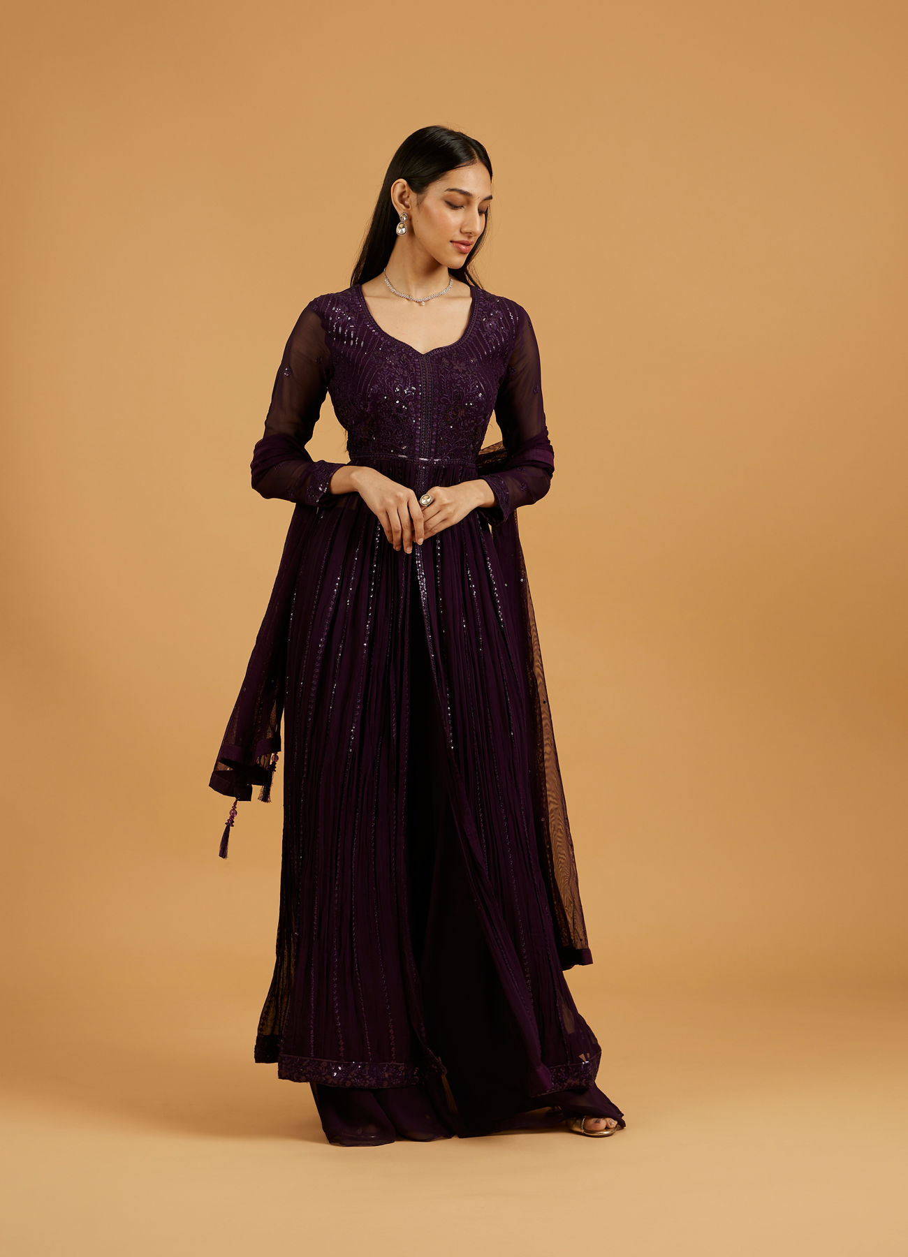 Mohey Women Wine Georgette Elegance Anarkali Suit