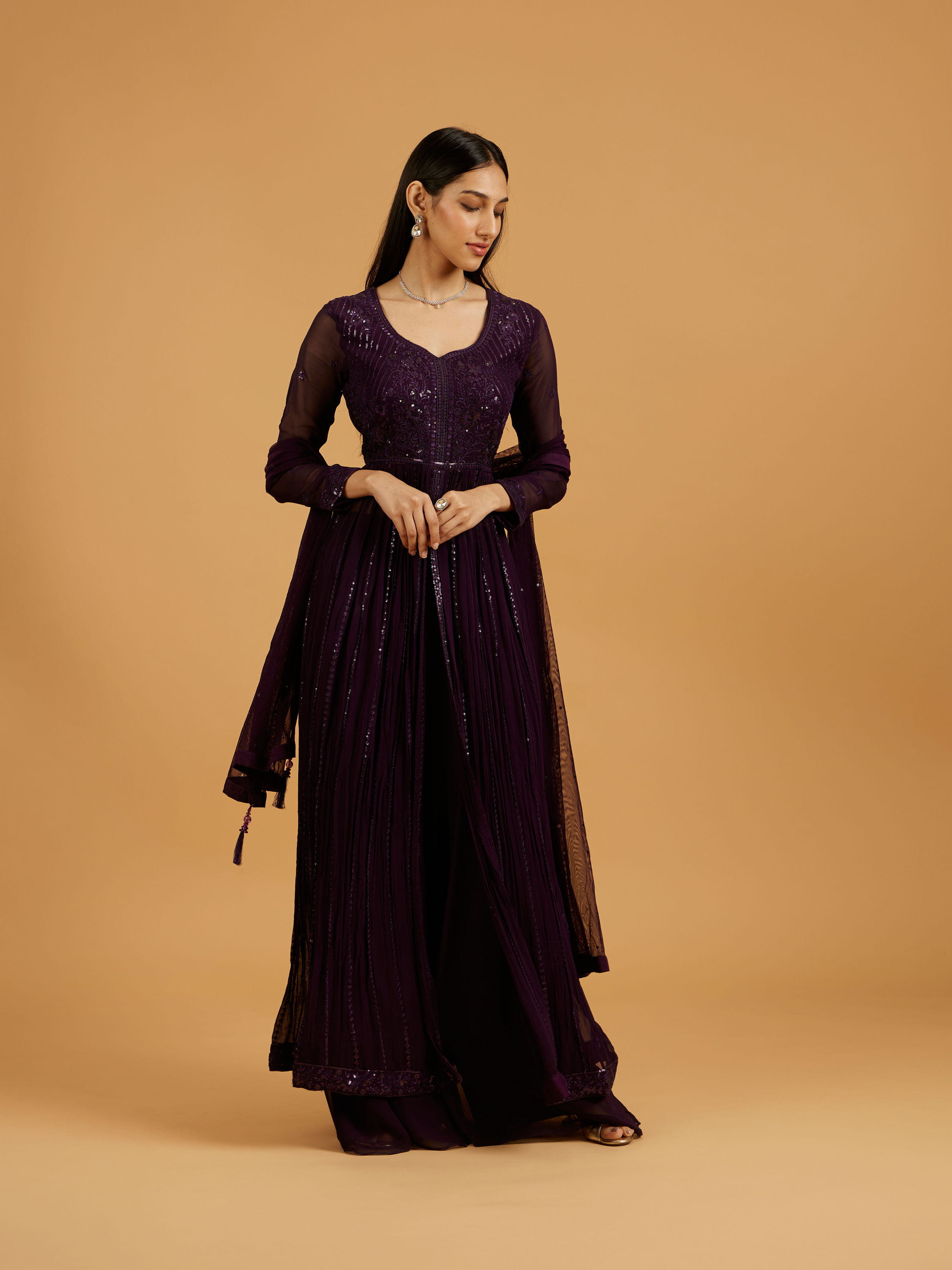 Mohey Women Wine Georgette Elegance Anarkali Suit