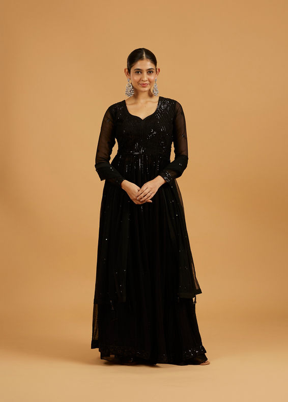 Mohey Women Jet-Black Georgette Anarkali Suit