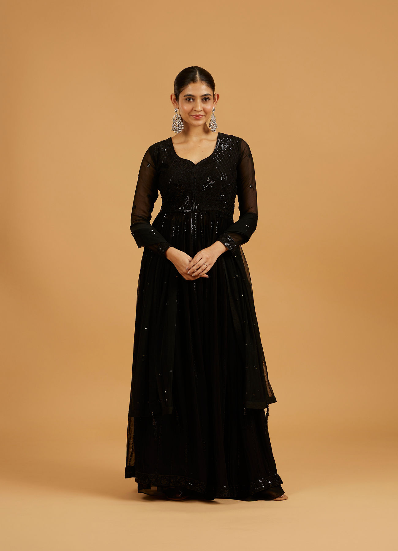 Mohey Women Jet-Black Georgette Anarkali Suit