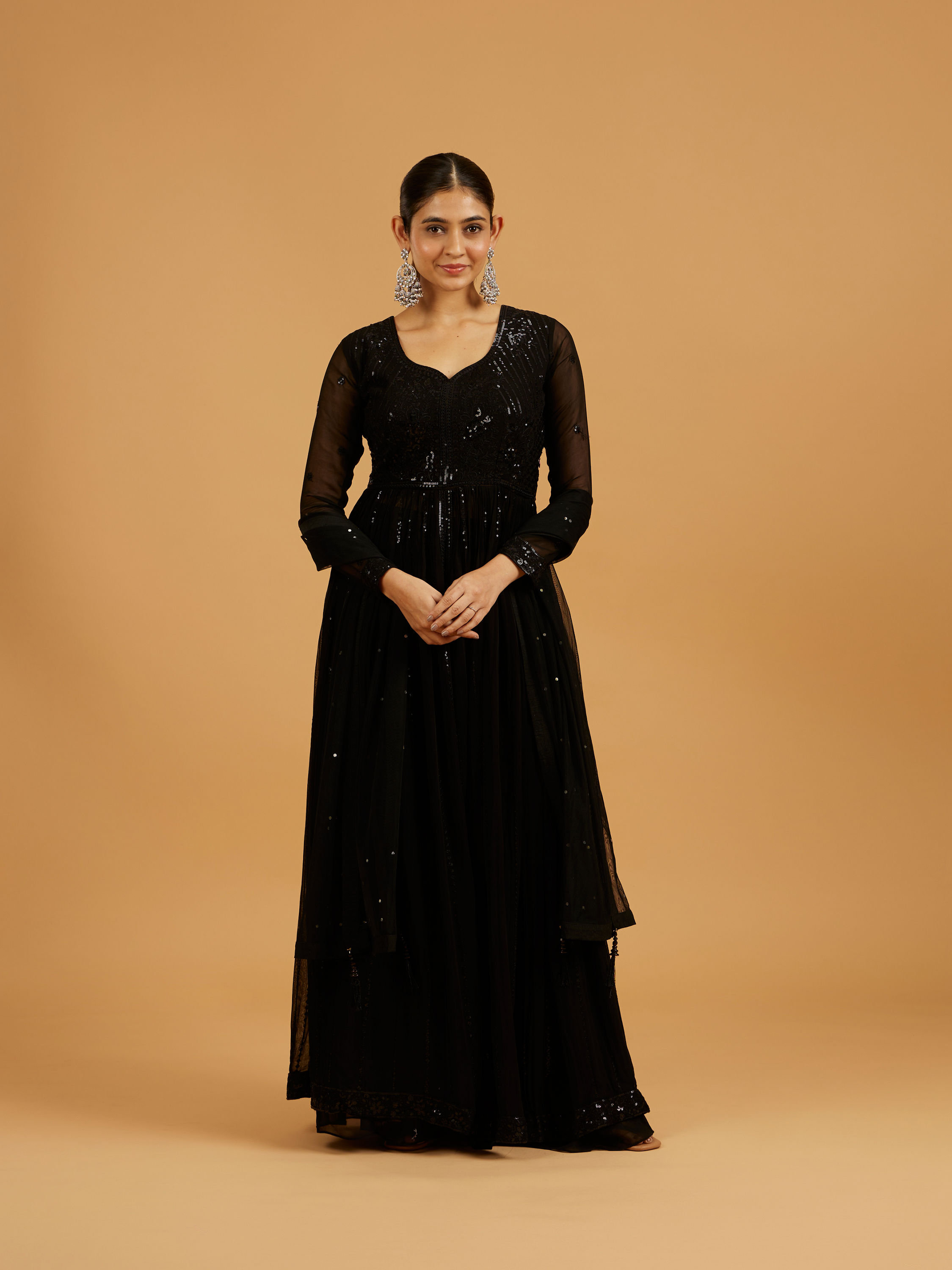 Mohey Women Jet-Black Georgette Anarkali Suit