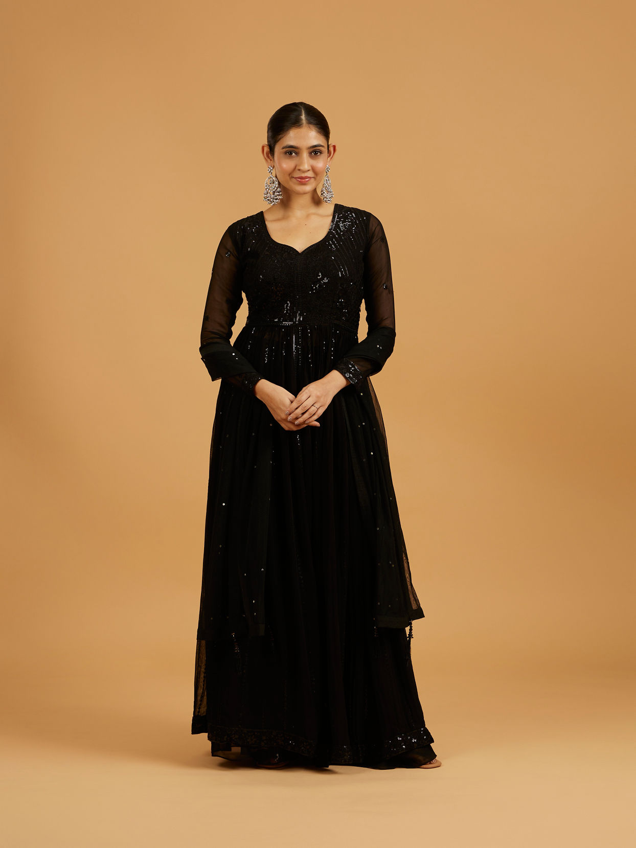 Mohey Women Jet-Black Georgette Anarkali Suit