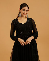 Mohey Women Jet-Black Georgette Anarkali Suit