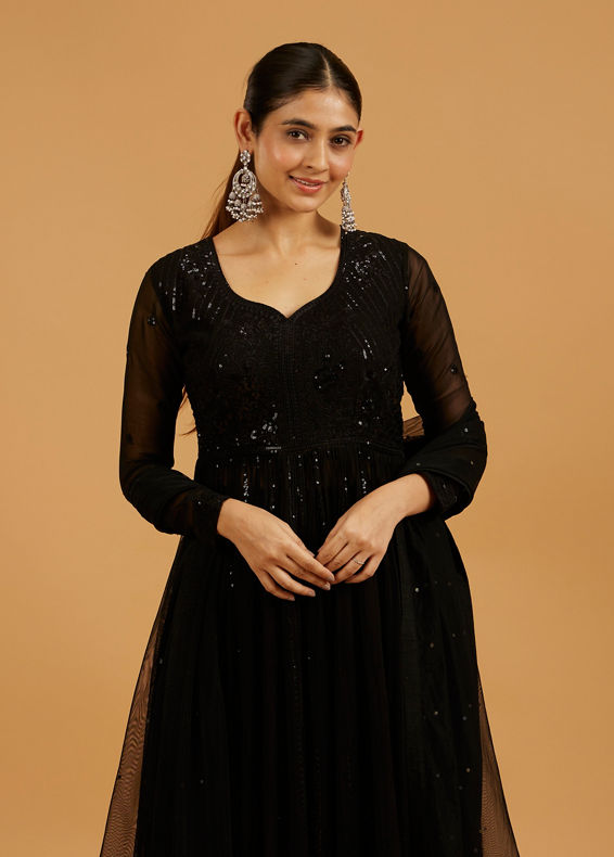 Mohey Women Jet-Black Georgette Anarkali Suit