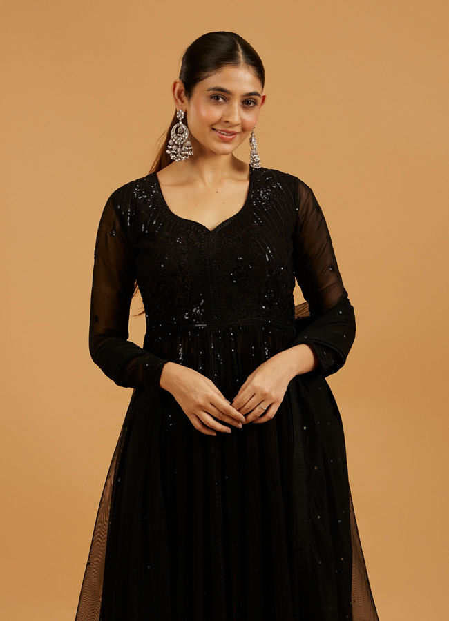 Mohey Women Jet-Black Georgette Anarkali Suit