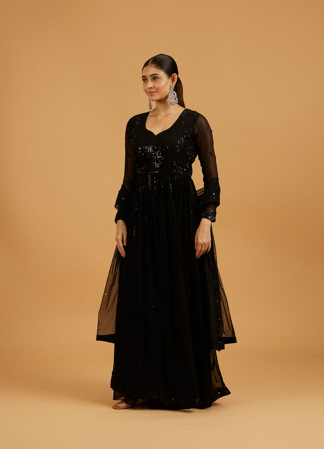 Mohey Women Jet-Black Georgette Anarkali Suit