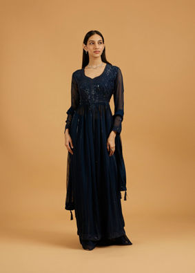 Mohey Women Gleaming Blue Georgette Anarkali Suit