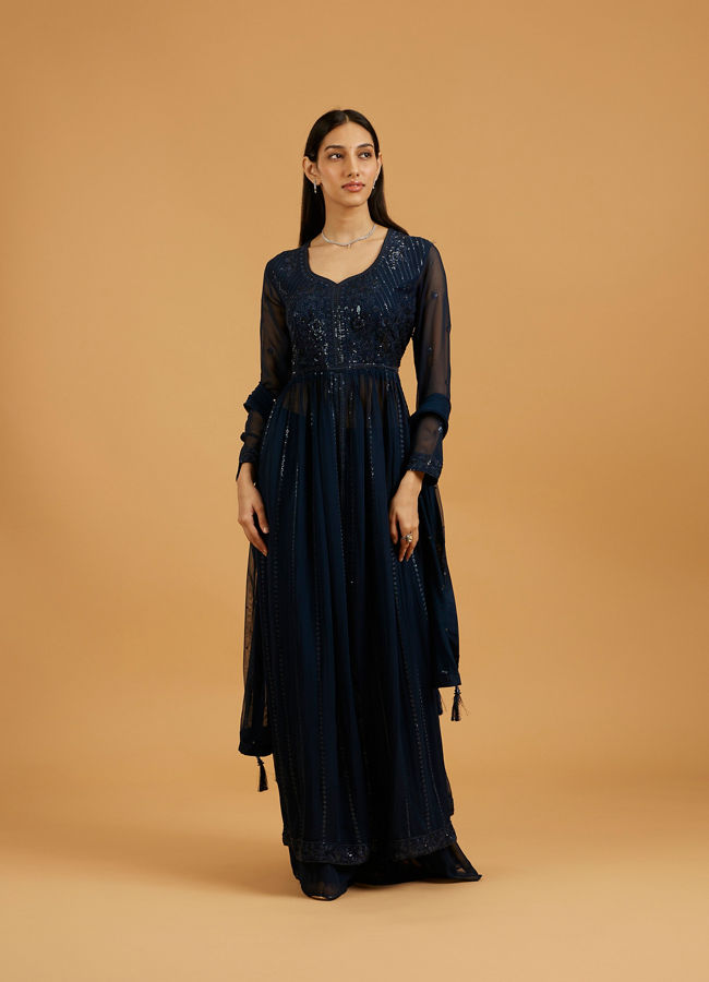 Mohey Women Gleaming Blue Georgette Anarkali Suit
