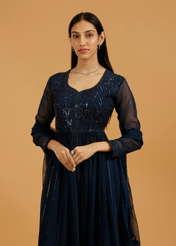 Mohey Women Gleaming Blue Georgette Anarkali Suit