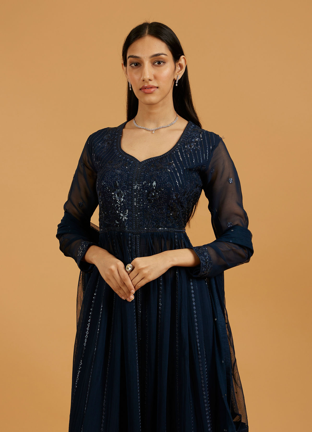 Mohey Women Gleaming Blue Georgette Anarkali Suit