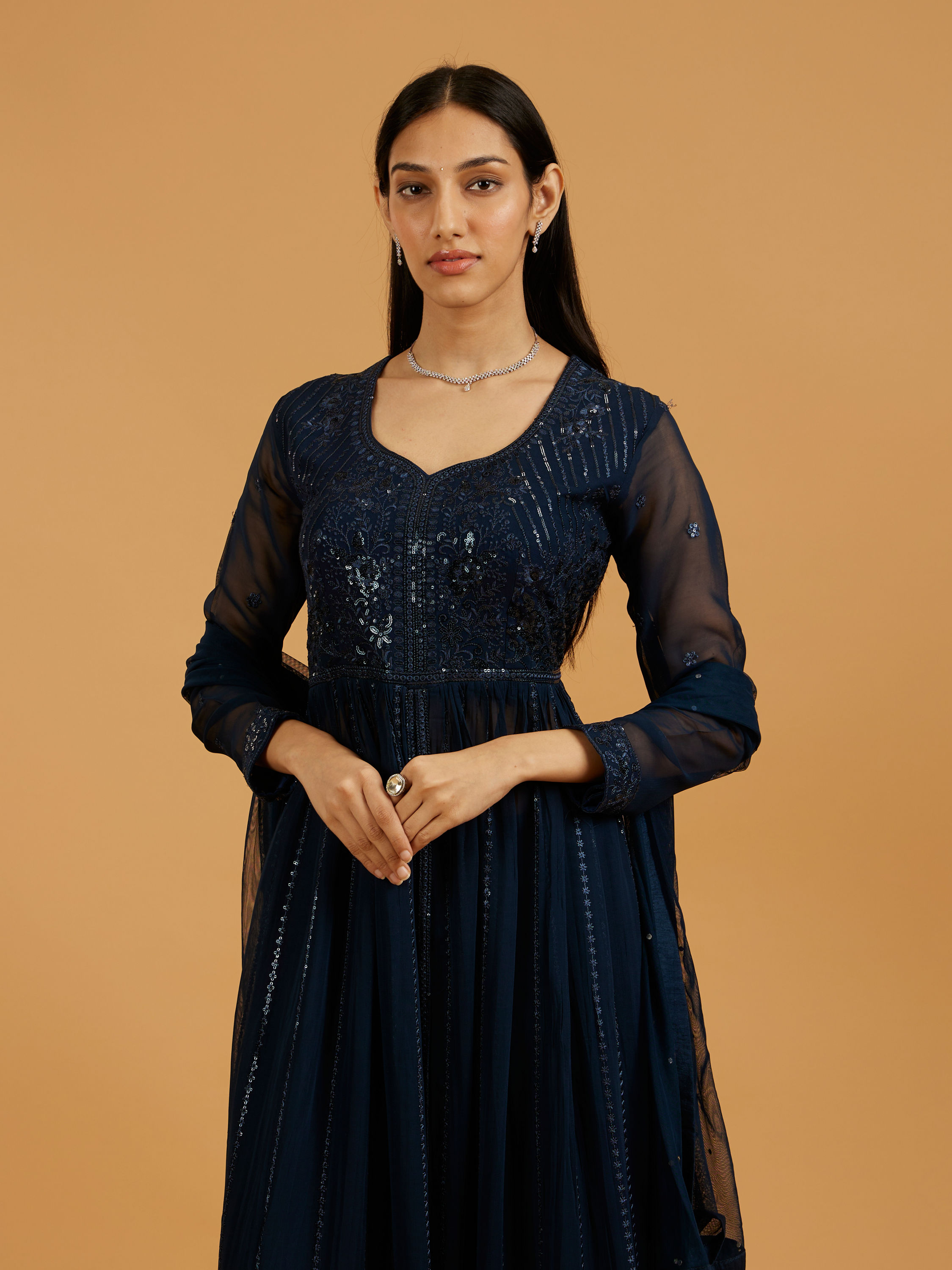 Mohey Women Gleaming Blue Georgette Anarkali Suit