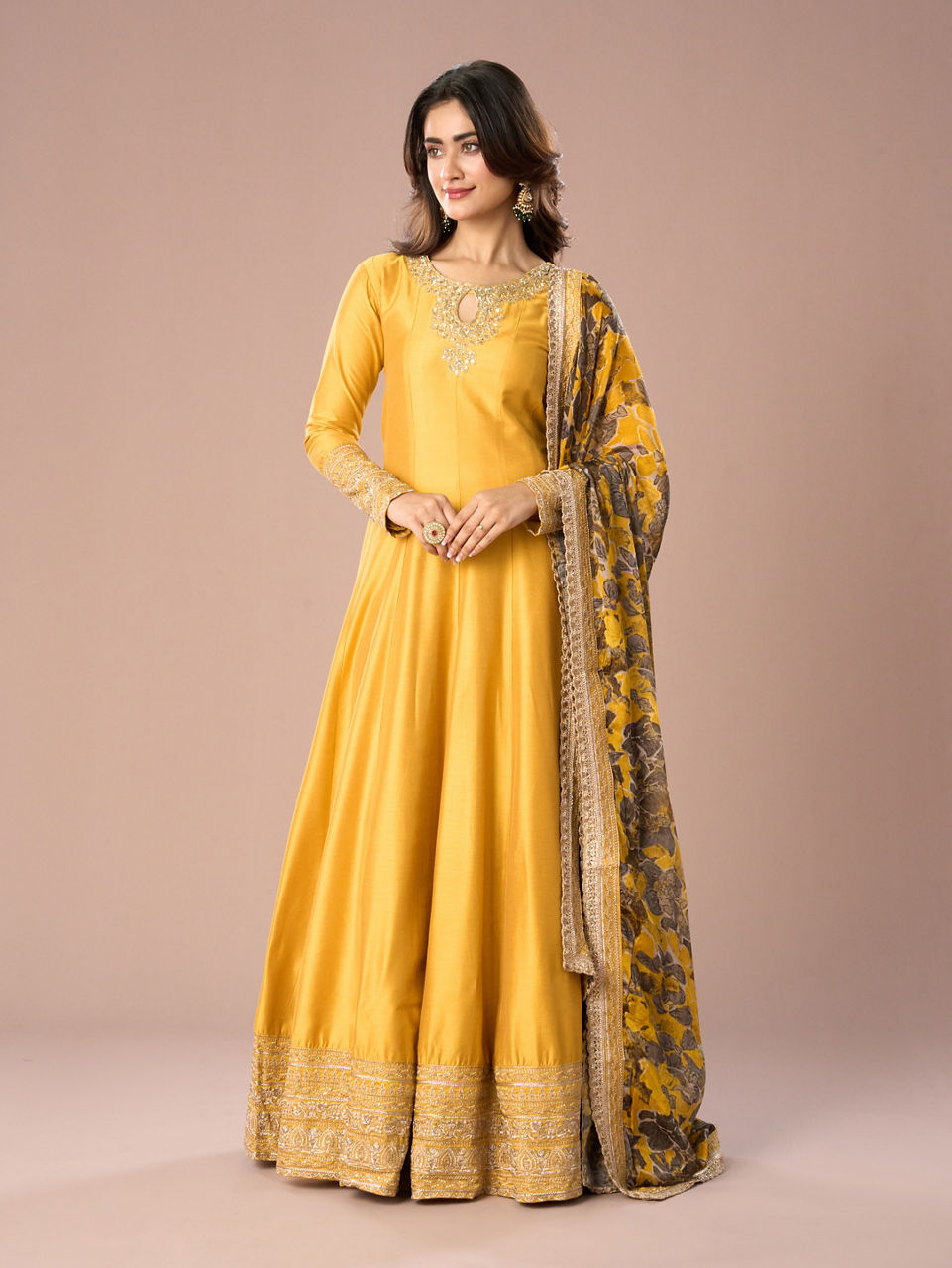 Mohey Women Lustrous Mustard Yellow Anarkali Suit