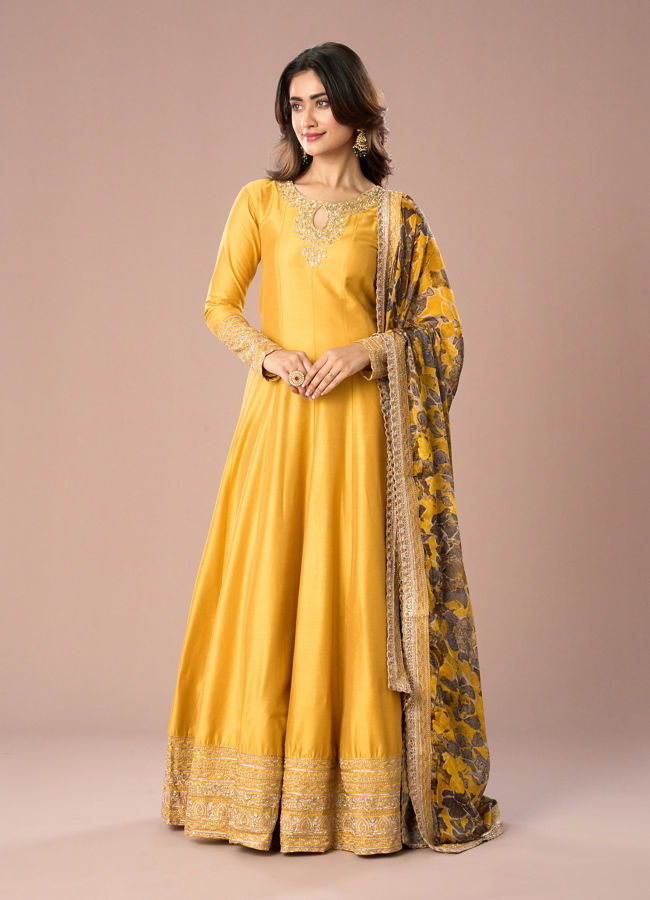 Mohey Women Lustrous Mustard Yellow Anarkali Suit