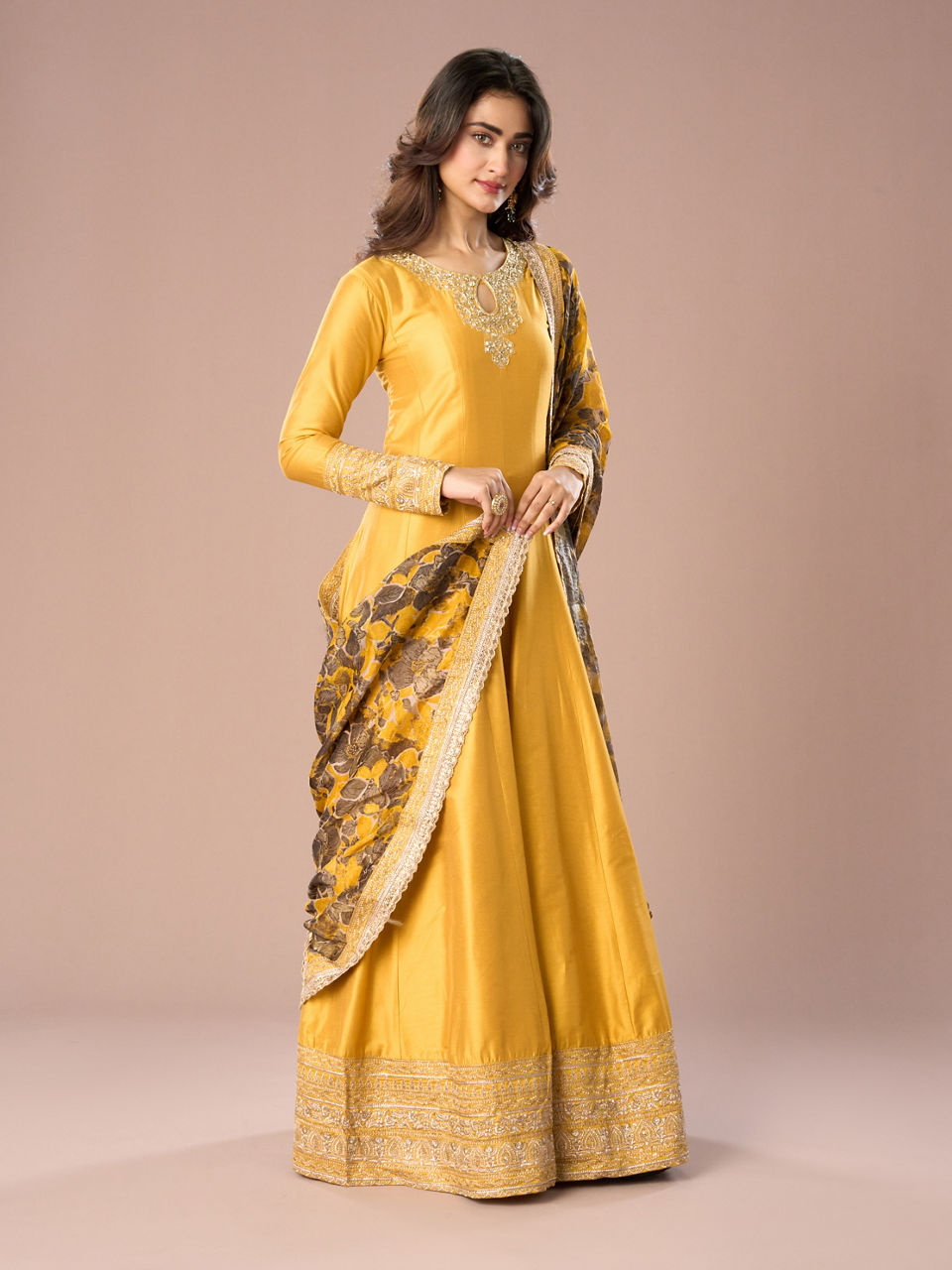 Mohey Women Lustrous Mustard Yellow Anarkali Suit