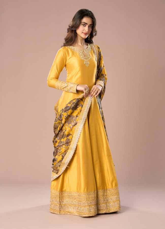 Mohey Women Lustrous Mustard Yellow Anarkali Suit
