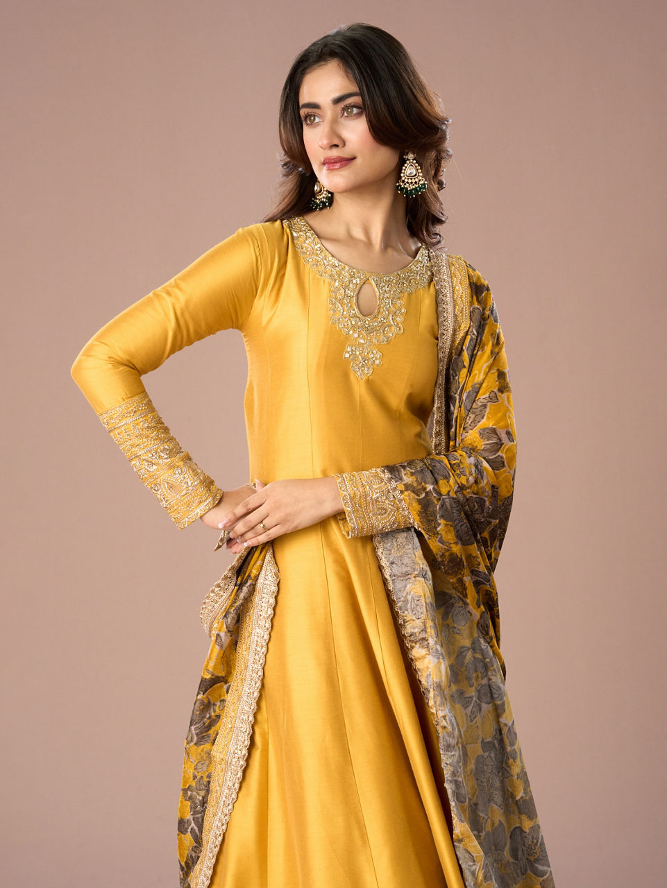 Mohey Women Lustrous Mustard Yellow Anarkali Suit