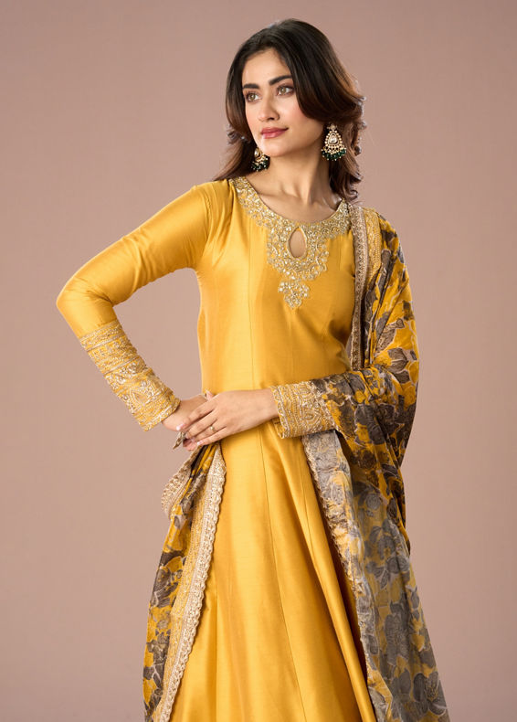 Mohey Women Lustrous Mustard Yellow Anarkali Suit