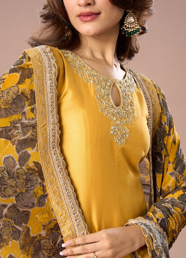 Mohey Women Lustrous Mustard Yellow Anarkali Suit