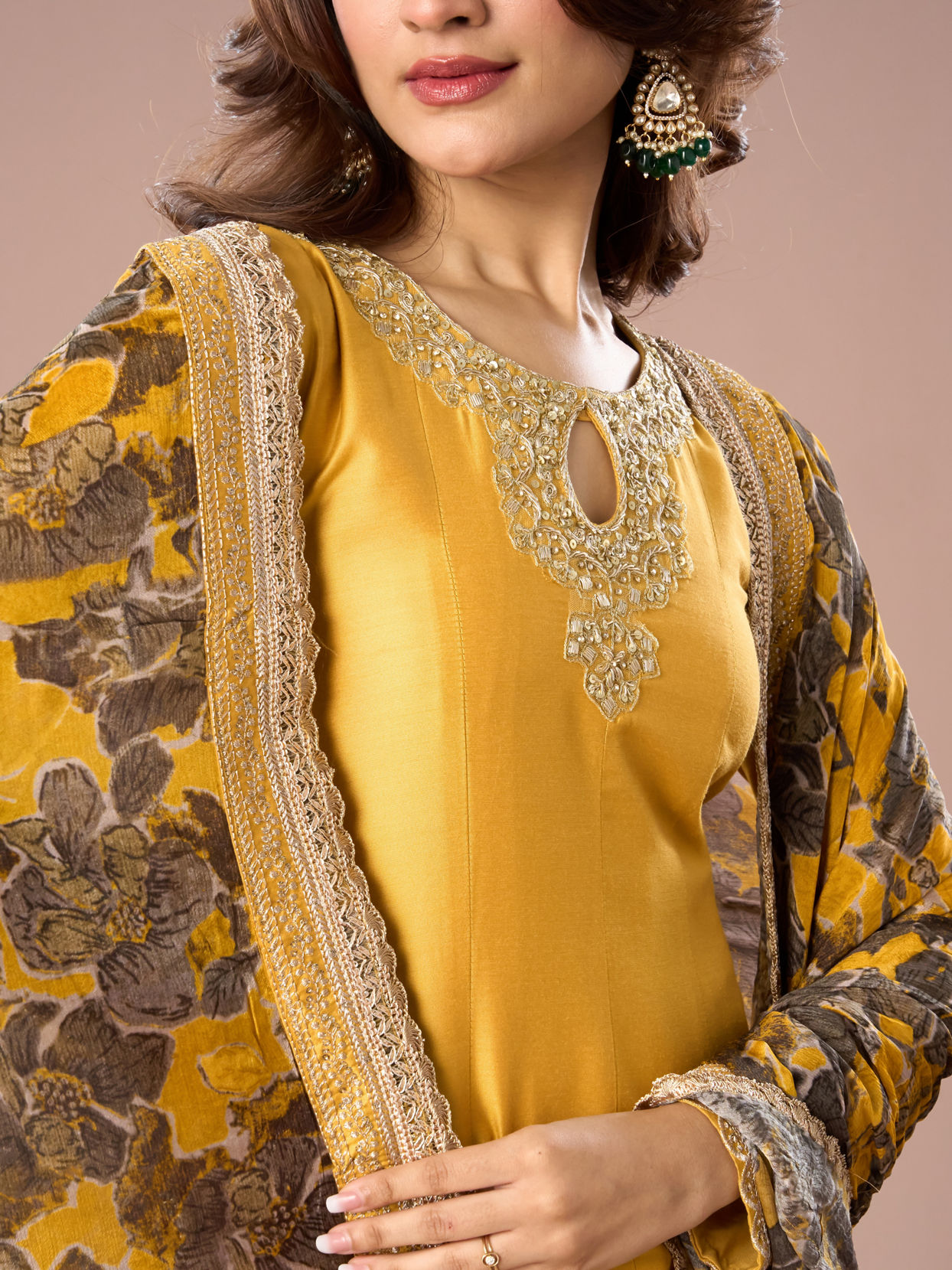 Mohey Women Lustrous Mustard Yellow Anarkali Suit