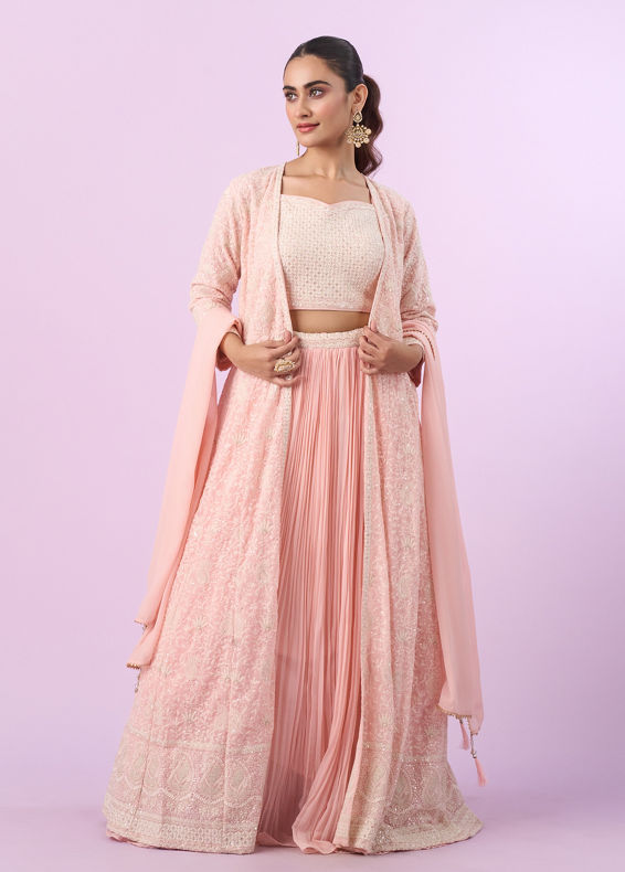 Mohey Women Radiant Pink Georgette Indo Western