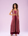 Wine Satin Sharara with Cape Indo Western