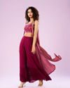 Mohey Women Wine Satin Sharara with Cape Indo Western
